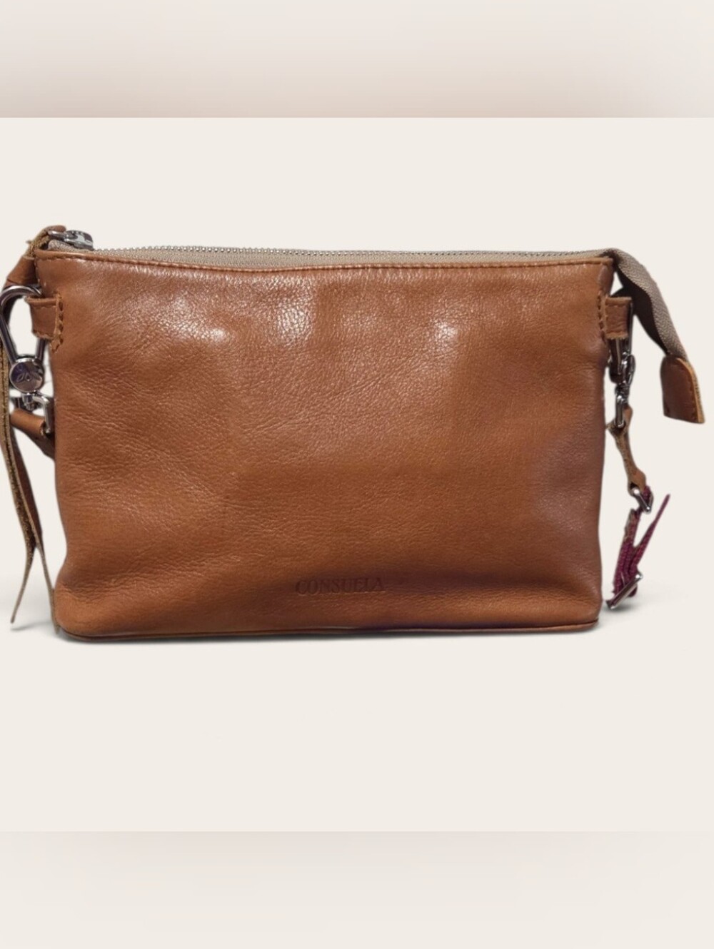 Consuela Brown Leather Wristlet Clutch